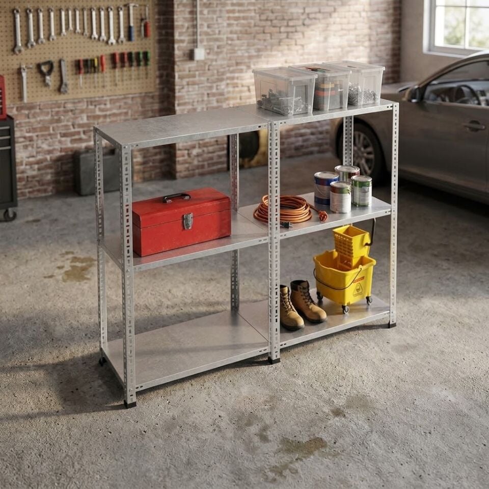 3 Katlı Duble Galvaniz Çelik Raf - Depo, Arşiv, Kiler, Dosya, Market Rafı