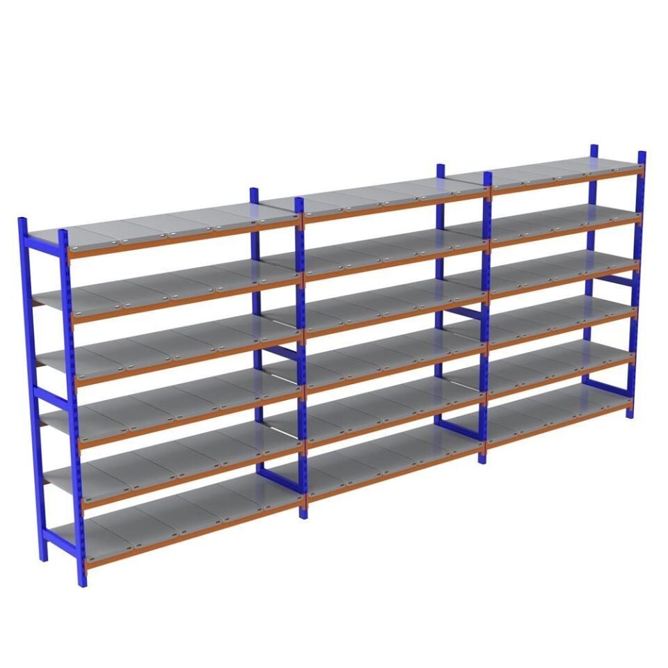 6 Katlı 3'lü Depo Rafı - 300-350 Kg Taşıma Kapasiteli Hafif Rack Raf