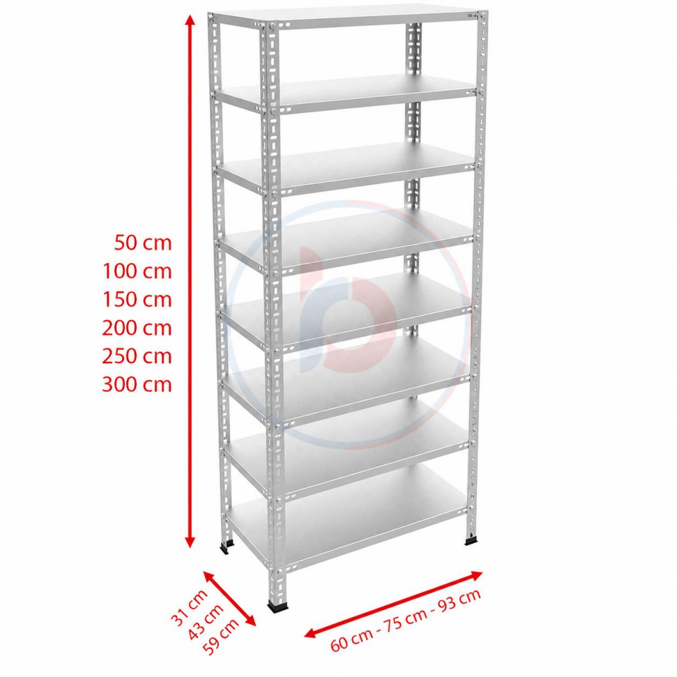 8 Katlı Galvaniz Çelik Raf - Depo, Arşiv, Kiler, Dosya, Market Rafı