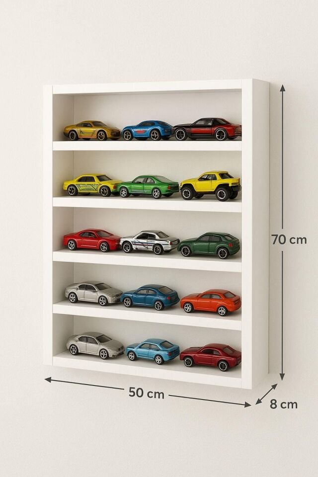 Ahşap Oje Rafı - Biblo, Takı, Aksesuar, Kozmetik Rafı - Minyatür Figür Araba Düzenleyici -  50*70 cm