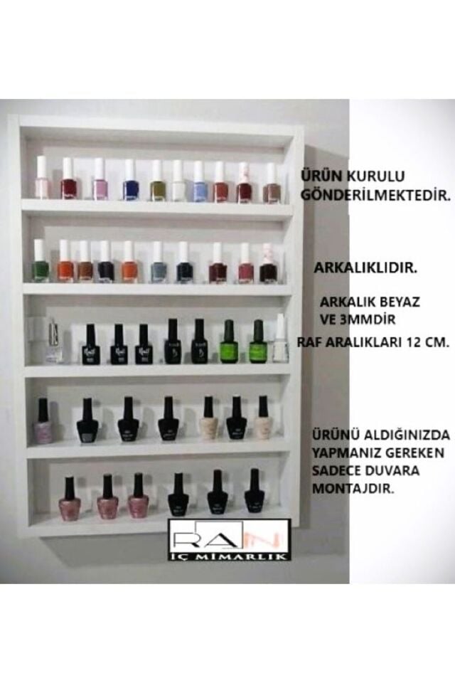 Ahşap Oje Rafı - Biblo, Takı, Aksesuar, Kozmetik Rafı - Minyatür Figür Araba Düzenleyici -  50*70 cm