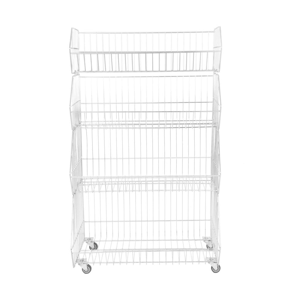 4 Katlı Prizmatik Sepet - Tekerli Tel Stand, Tel Havuz Sepet
