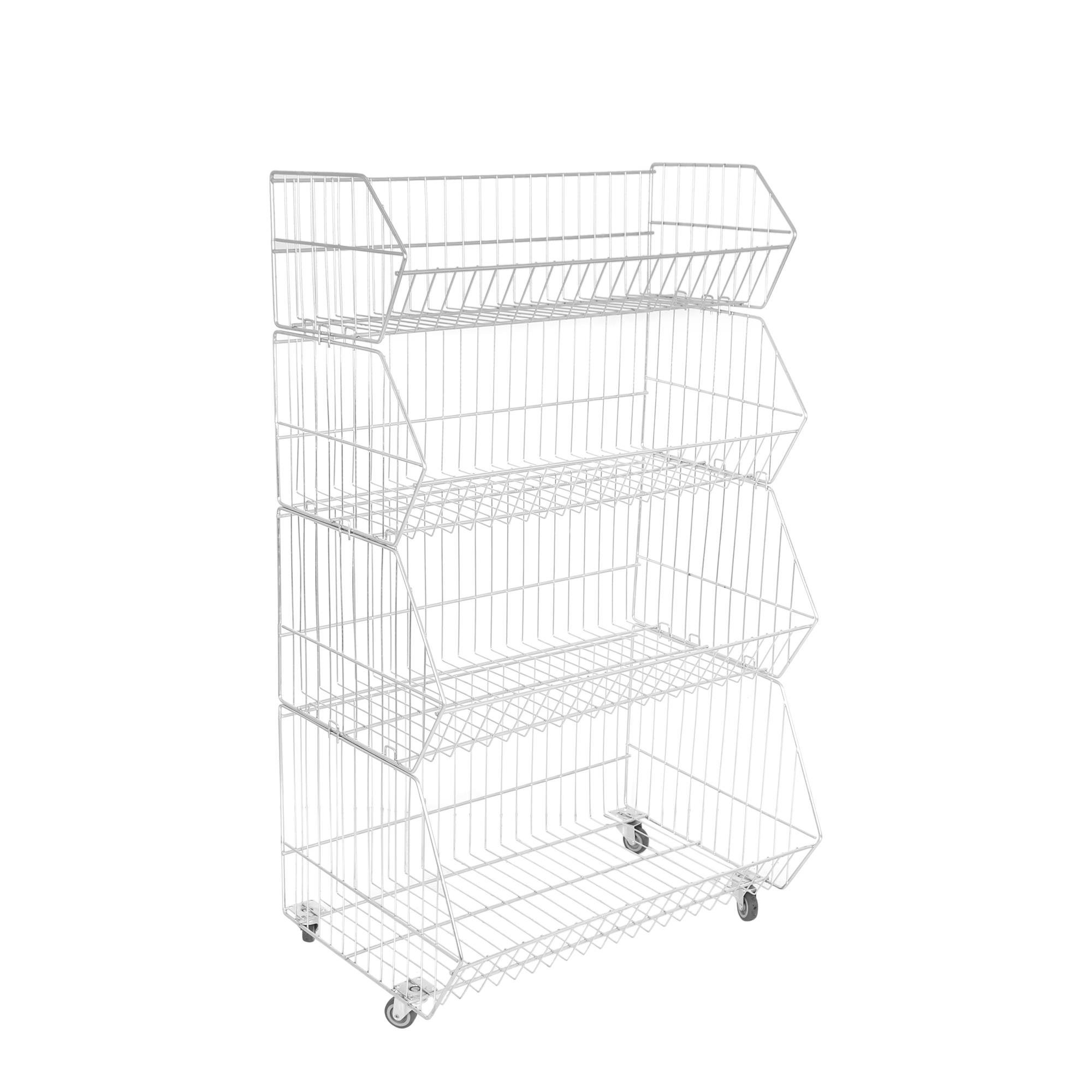 4 Katlı Prizmatik Sepet - Tekerli Tel Stand, Tel Havuz Sepet
