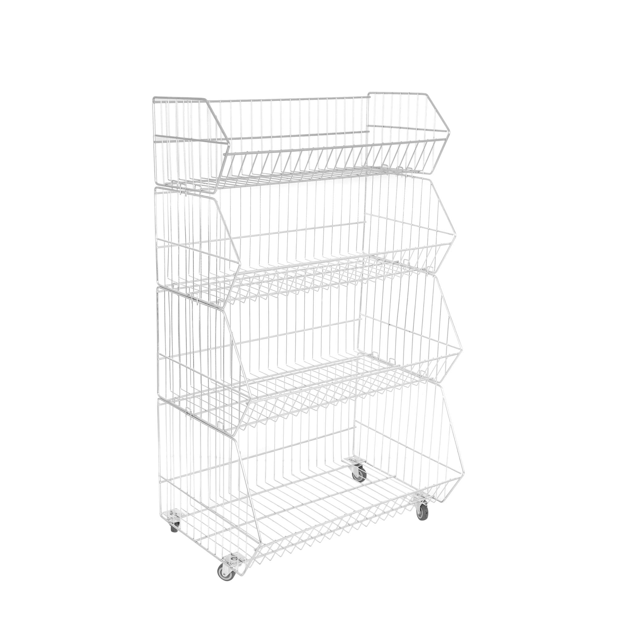 4 Katlı Prizmatik Sepet - Tekerli Tel Stand, Tel Havuz Sepet