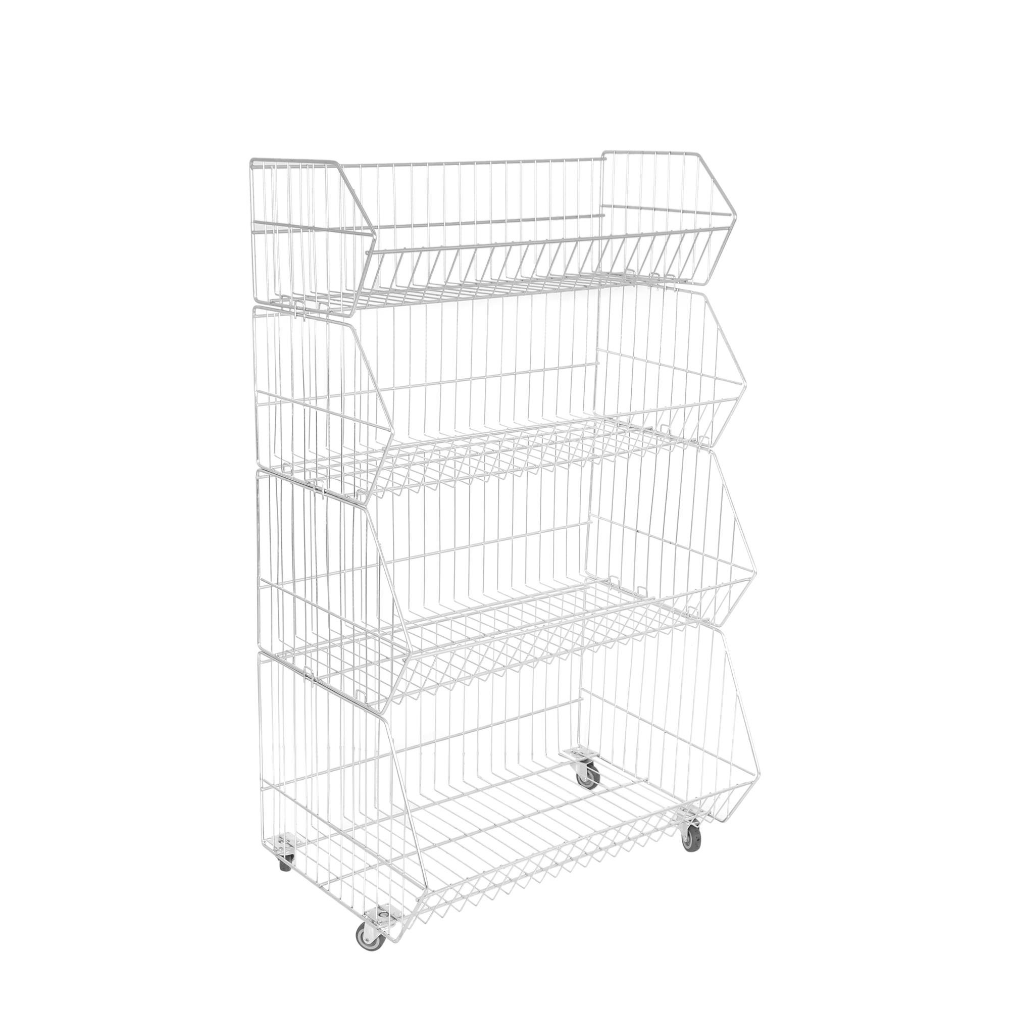 4 Katlı Prizmatik Sepet - Tekerli Tel Stand, Tel Havuz Sepet