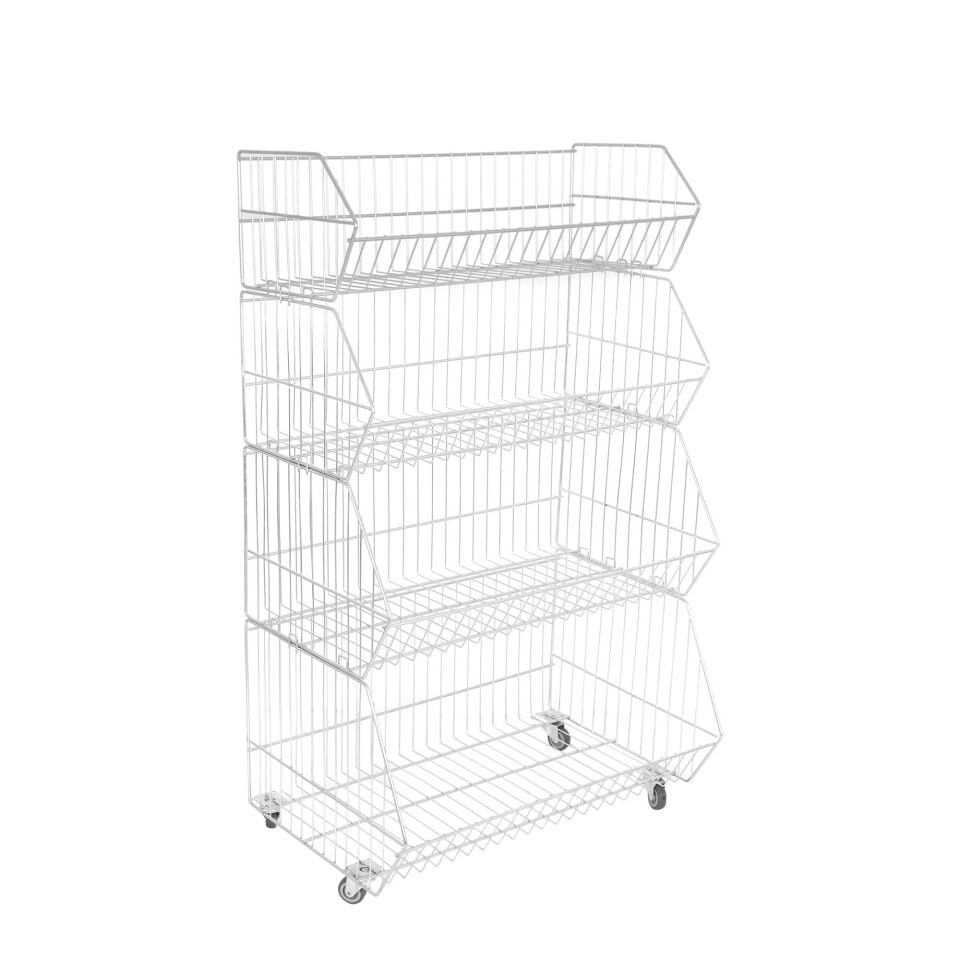 4 Katlı Prizmatik Sepet - Tekerli Tel Stand, Tel Havuz Sepet