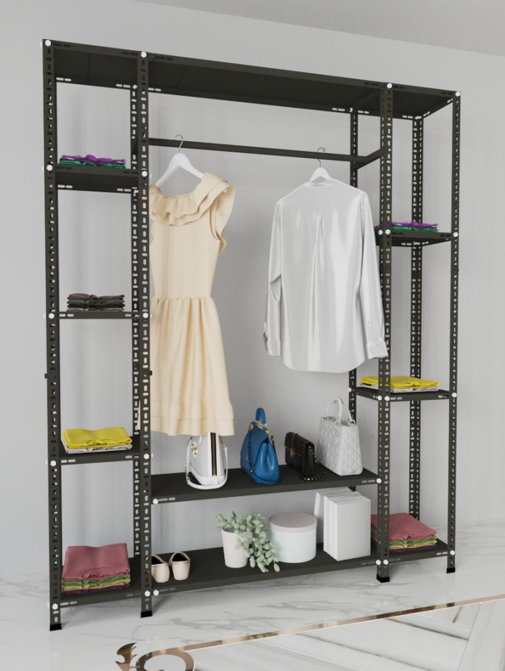 31x155x200 Cm Siyah Çelik Açık Gardırop