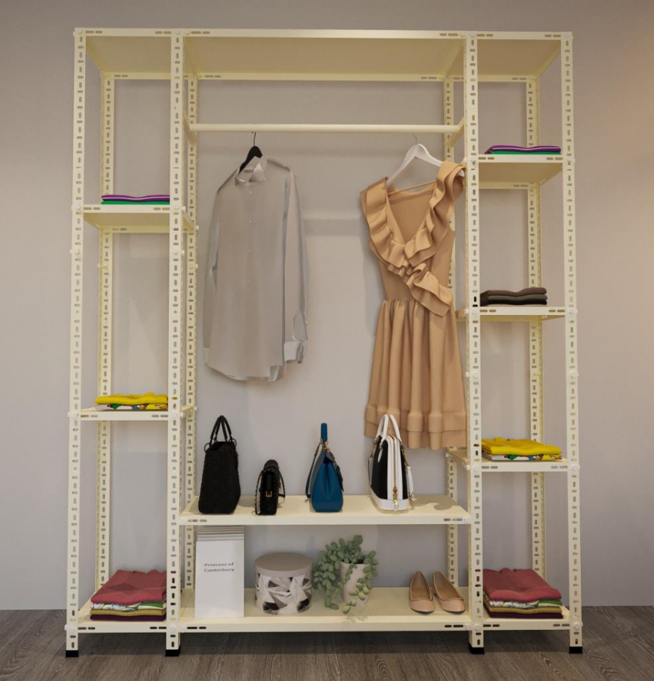 31x155x200 Cm Krem Çelik Açık Gardırop