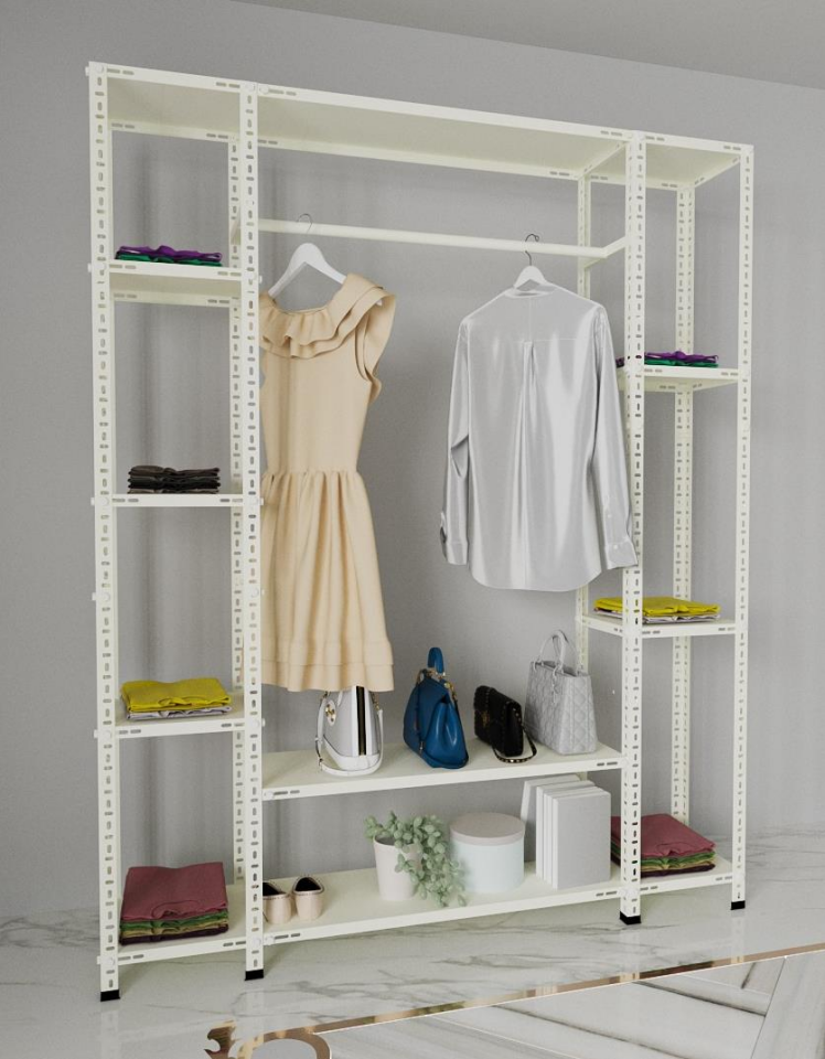 31x155x200 Cm Krem Çelik Açık Gardırop