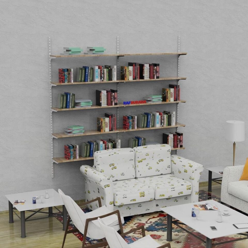 5 Katlı Kitaplık - Ahşap Duvar Rafı, Dekoratif Raf 25x60 cm - Bambu