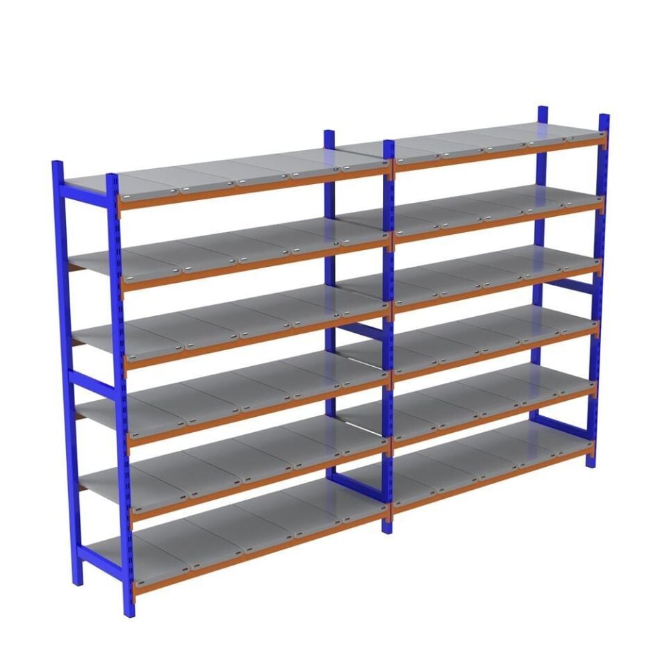 6 Katlı Duble Depo Rafı - 300-350 Kg Taşıma Kapasiteli Hafif Rack Raf
