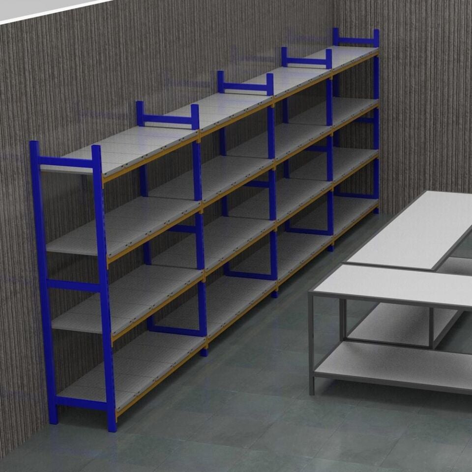 6 Katlı Duble Depo Rafı - 300-350 Kg Taşıma Kapasiteli Hafif Rack Raf