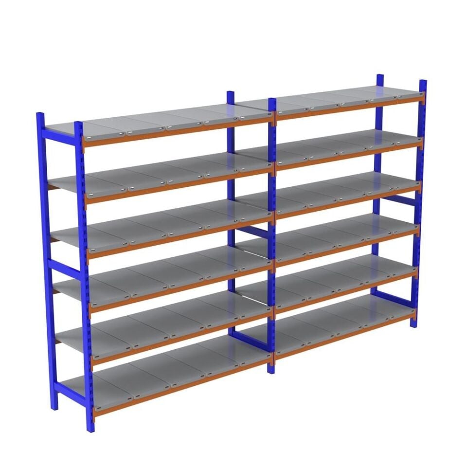 6 Katlı Duble Depo Rafı - 300-350 Kg Taşıma Kapasiteli Hafif Rack Raf