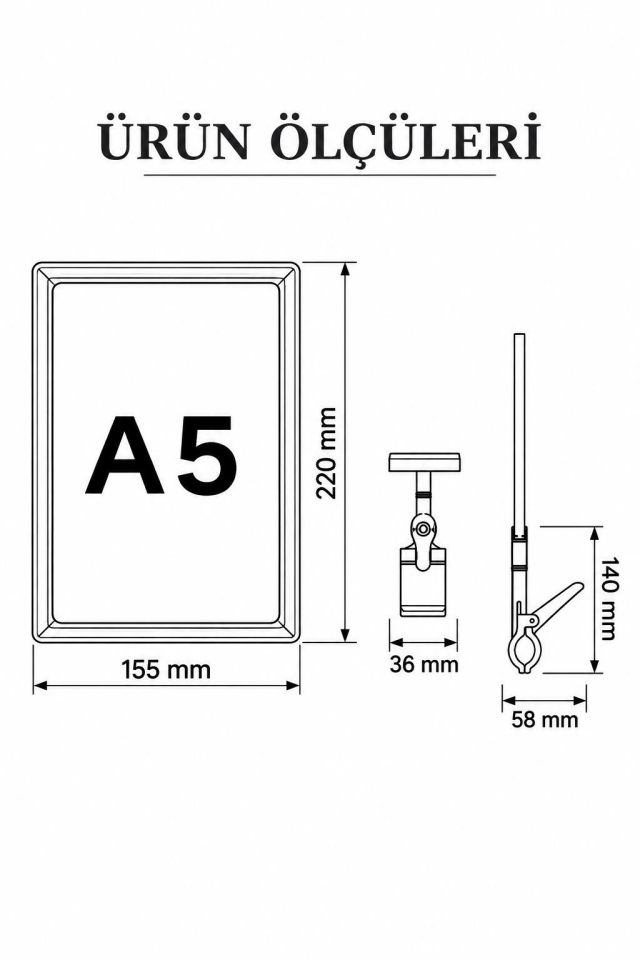 A5 Mandallı Etiketi - Sepet, Stand, Askılık, Çerçeveli Etiket