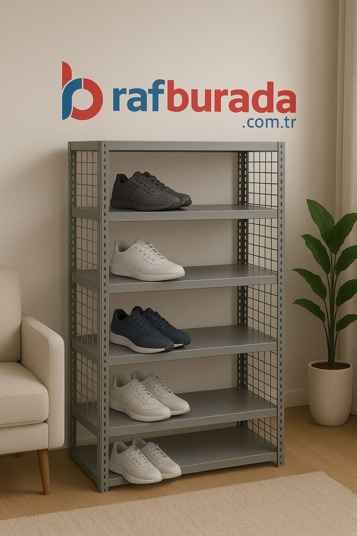 6 Katlı Çelik Ayakkabılık Rafı 31x75x150 cm