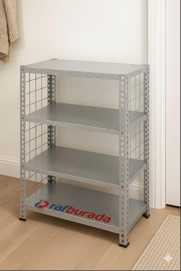 4 Katlı Galvaniz Renk Tel Kafesli Çelik Ayakkabılık Rafı 31x75x75 cm