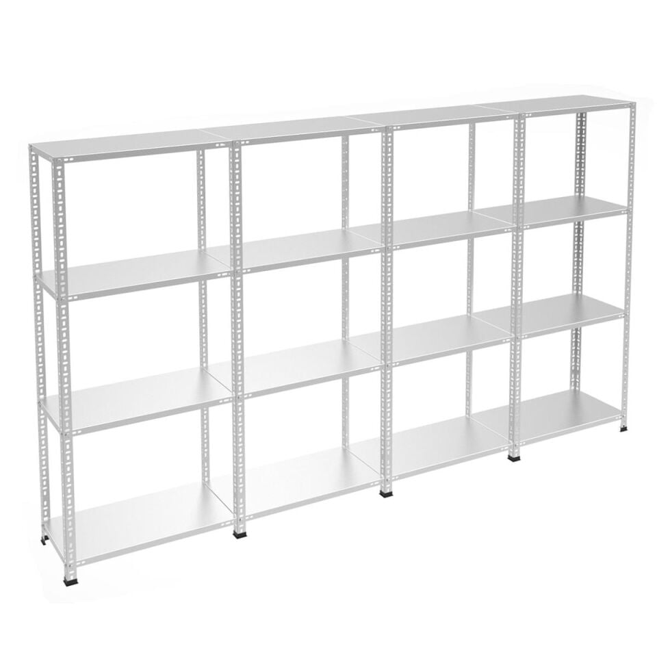 4 Katlı 4'lü Galvaniz Çelik Raf - Depo, Arşiv, Kiler, Dosya, Market Rafı