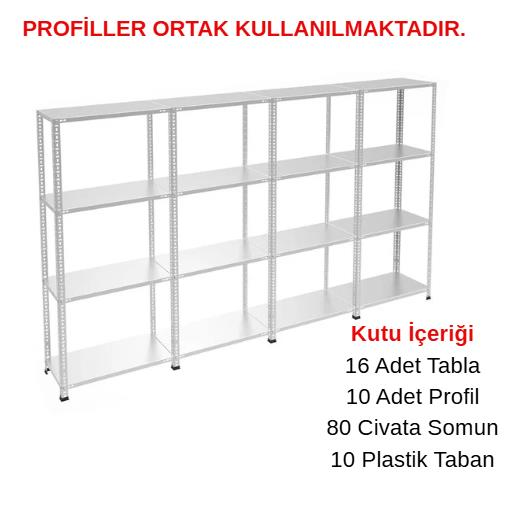 4 Katlı 4'lü Galvaniz Çelik Raf - Depo, Arşiv, Kiler, Dosya, Market Rafı