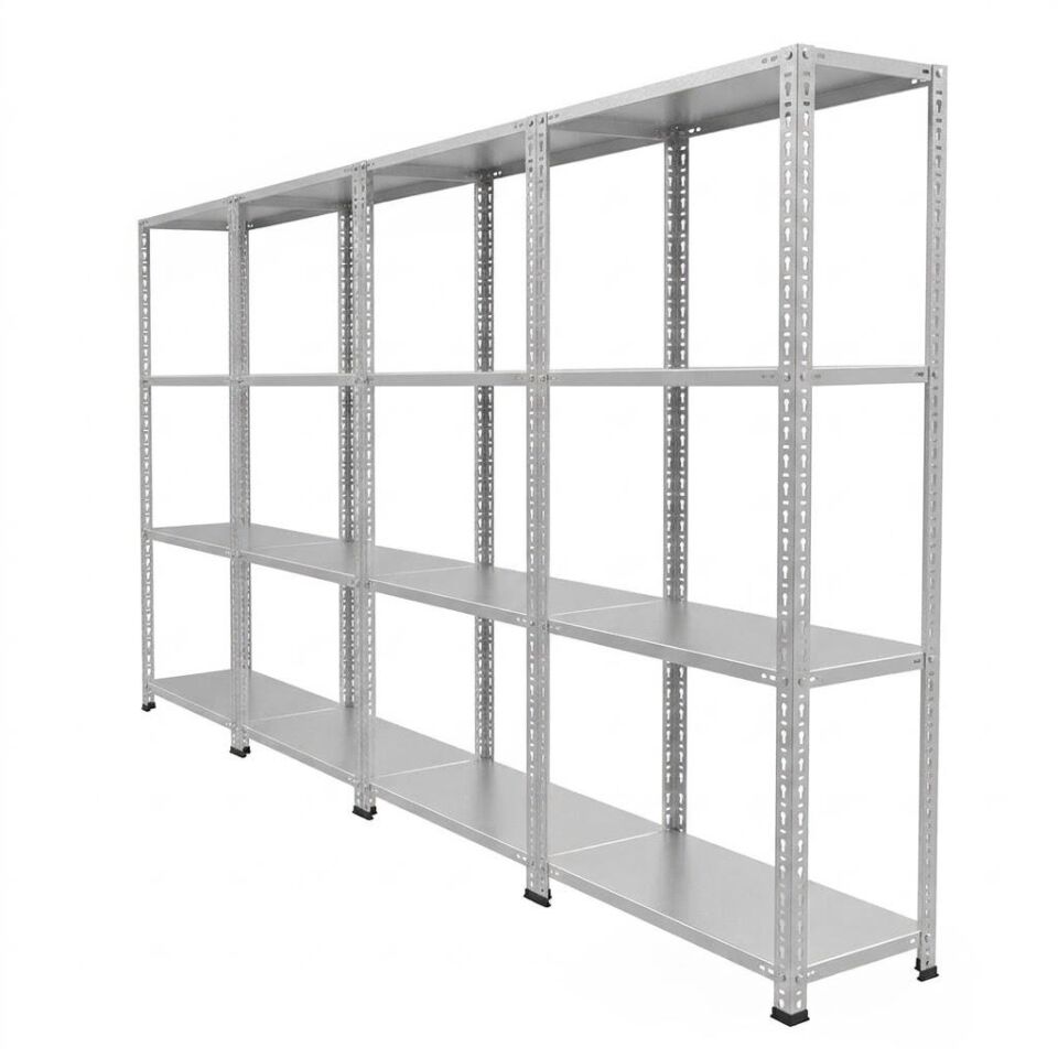 4 Katlı 4'lü Galvaniz Çelik Raf - Depo, Arşiv, Kiler, Dosya, Market Rafı
