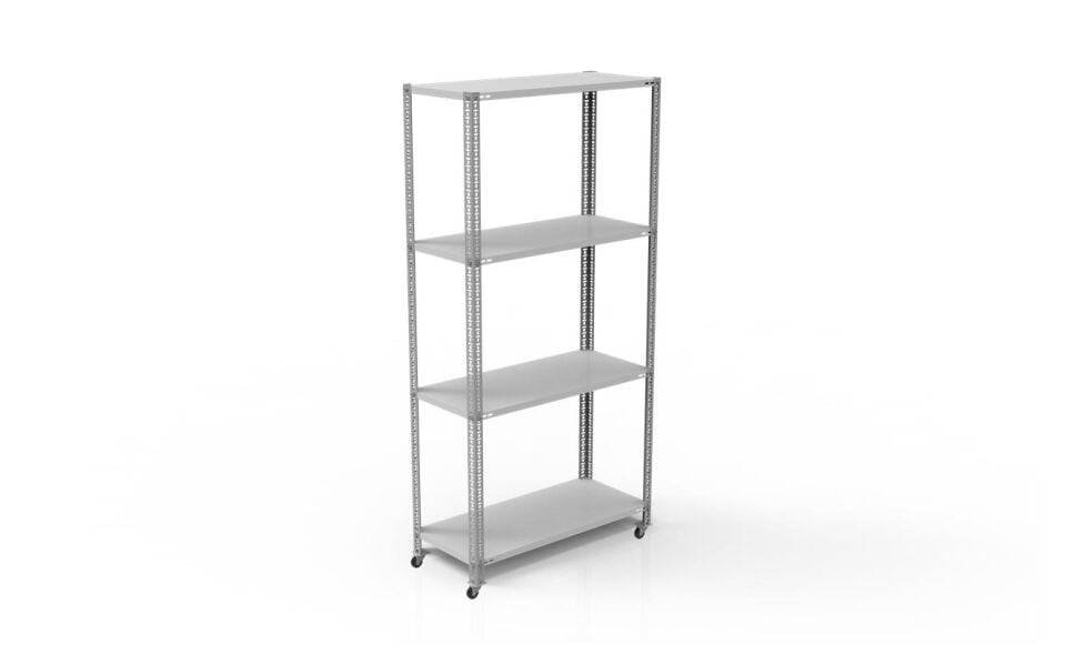 4 Katlı 43x75x150 Cm Tekerlekli Galvaniz Çelik Raf - Depo, Arşiv, Kiler, Dosya, Market Rafı