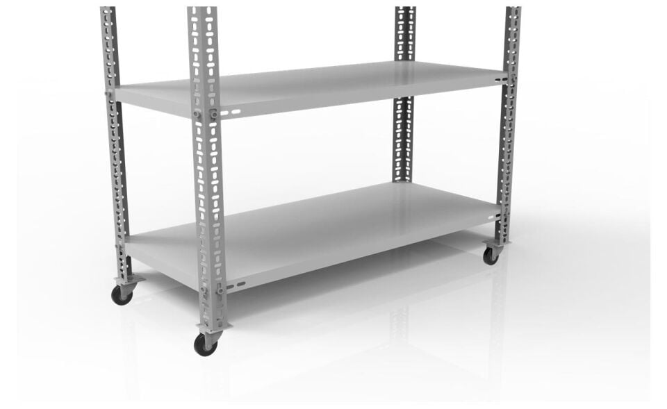 4 Katlı 43x75x150 Cm Tekerlekli Galvaniz Çelik Raf - Depo, Arşiv, Kiler, Dosya, Market Rafı