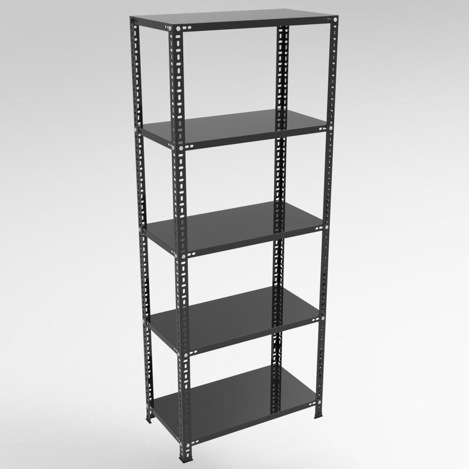 5 Katlı Siyah Çelik Raf - Depo, Arşiv, Kiler, Dosya, Market Rafı