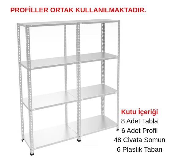 4 Katlı Duble Galvaniz Çelik Raf - Depo, Arşiv, Kiler, Dosya, Market Rafı