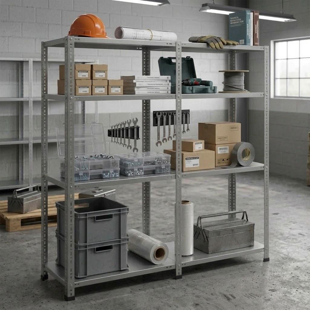 4 Katlı Duble Galvaniz Çelik Raf - Depo, Arşiv, Kiler, Dosya, Market Rafı