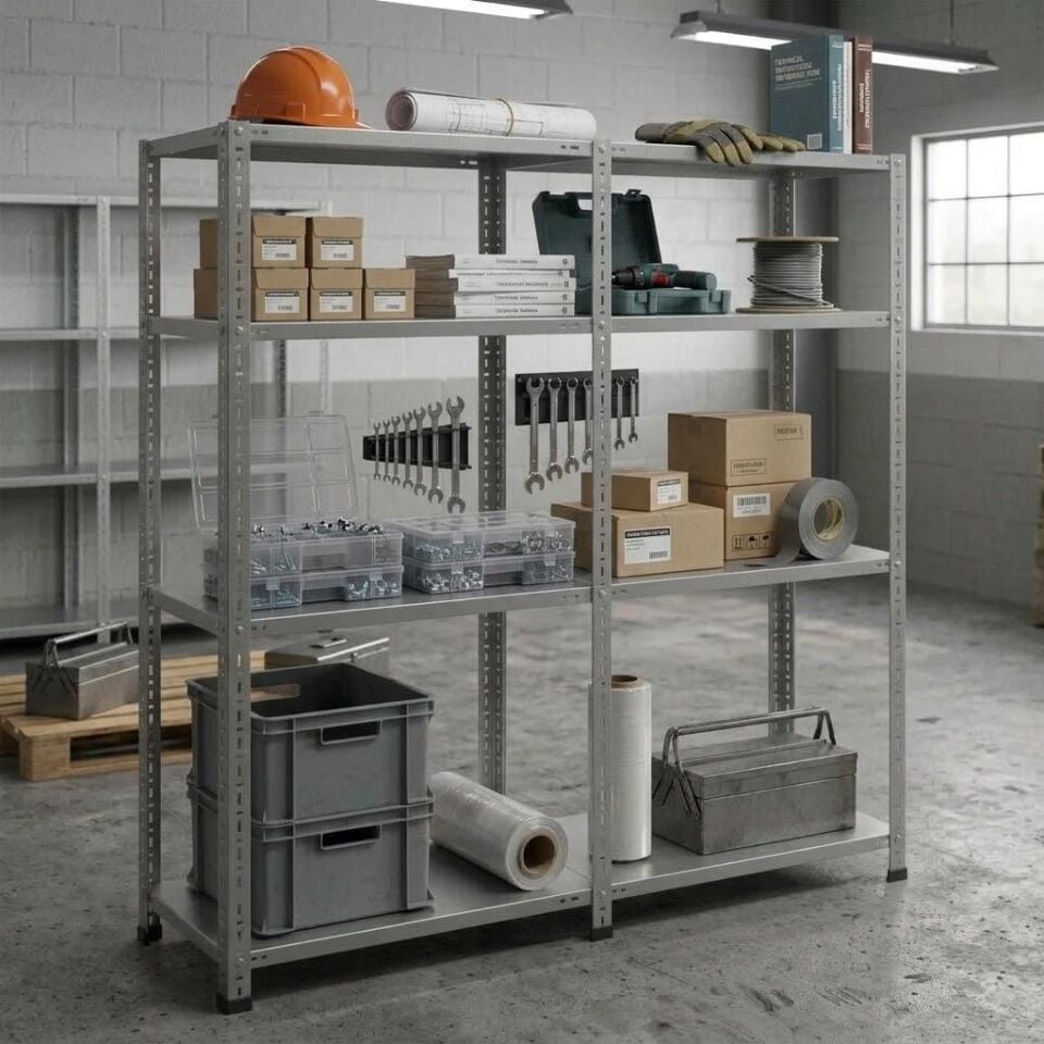 4 Katlı Duble Galvaniz Çelik Raf - Depo, Arşiv, Kiler, Dosya, Market Rafı