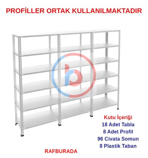 6 Katlı 3'lü Galvaniz Çelik Raf - Depo, Arşiv, Kiler, Dosya, Market Rafı