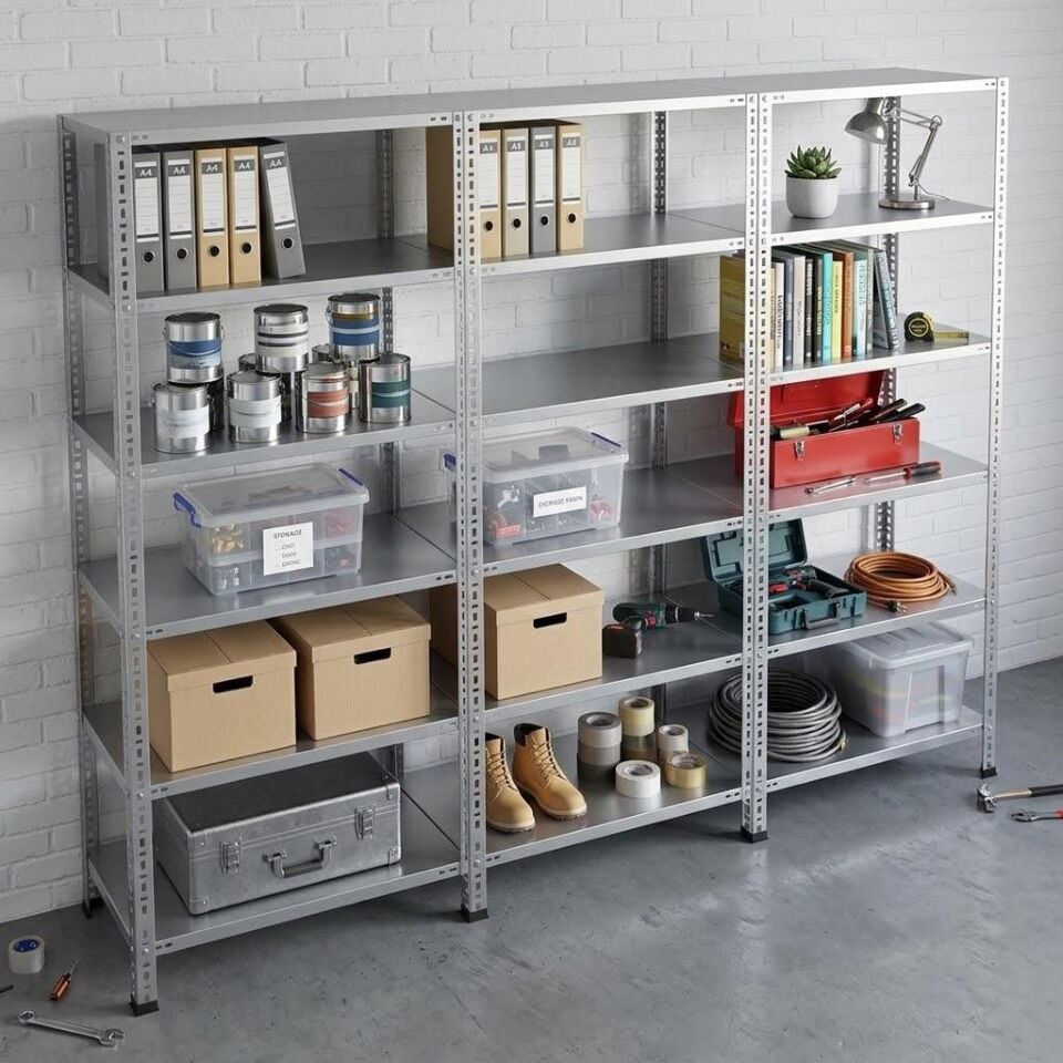 6 Katlı 3'lü Galvaniz Çelik Raf - Depo, Arşiv, Kiler, Dosya, Market Rafı