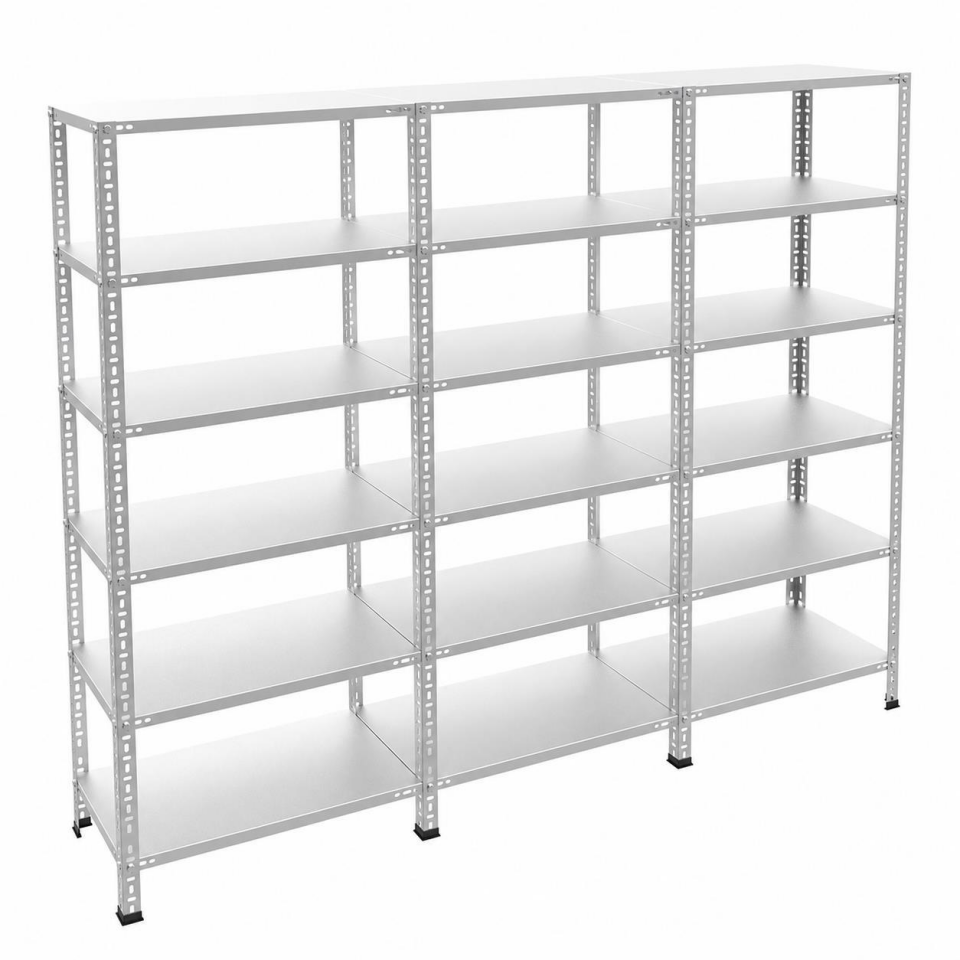 6 Katlı 3'lü Galvaniz Çelik Raf - Depo, Arşiv, Kiler, Dosya, Market Rafı