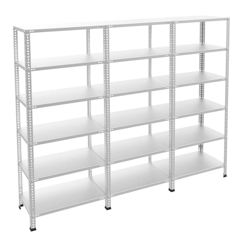 6 Katlı 3'lü Bitişik Galvaniz Çelik Raf - Depo, Arşiv, Kiler, Dosya, Market, Bakkal Rafı