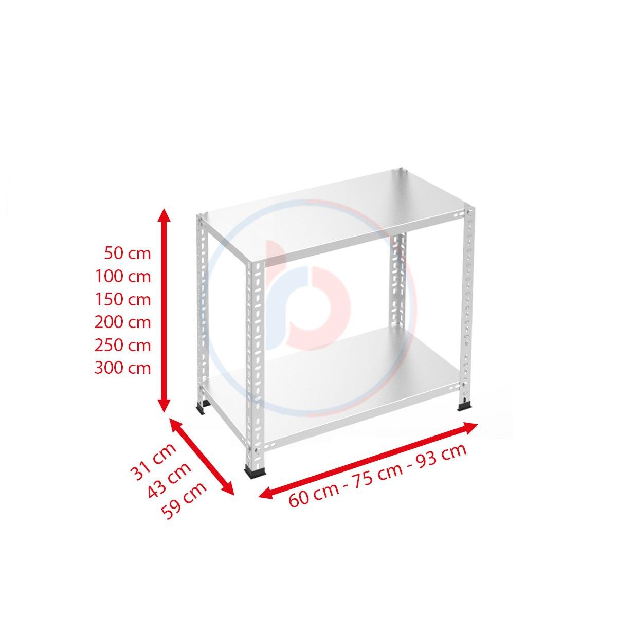 2 Katlı Galvaniz Çelik Raf - Depo, Arşiv, Kiler, Dosya, Market Rafı