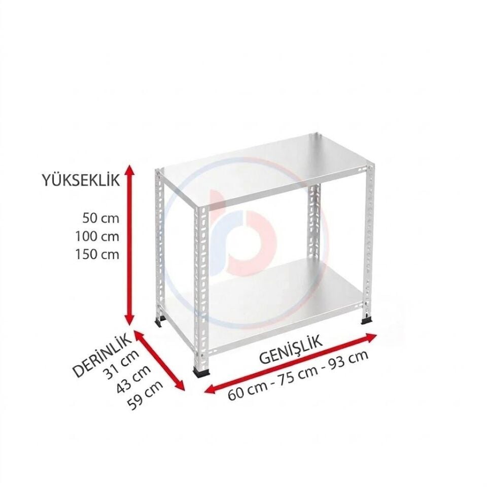 2 Katlı Galvaniz Çelik Raf - Depo, Arşiv, Kiler, Dosya, Market Rafı