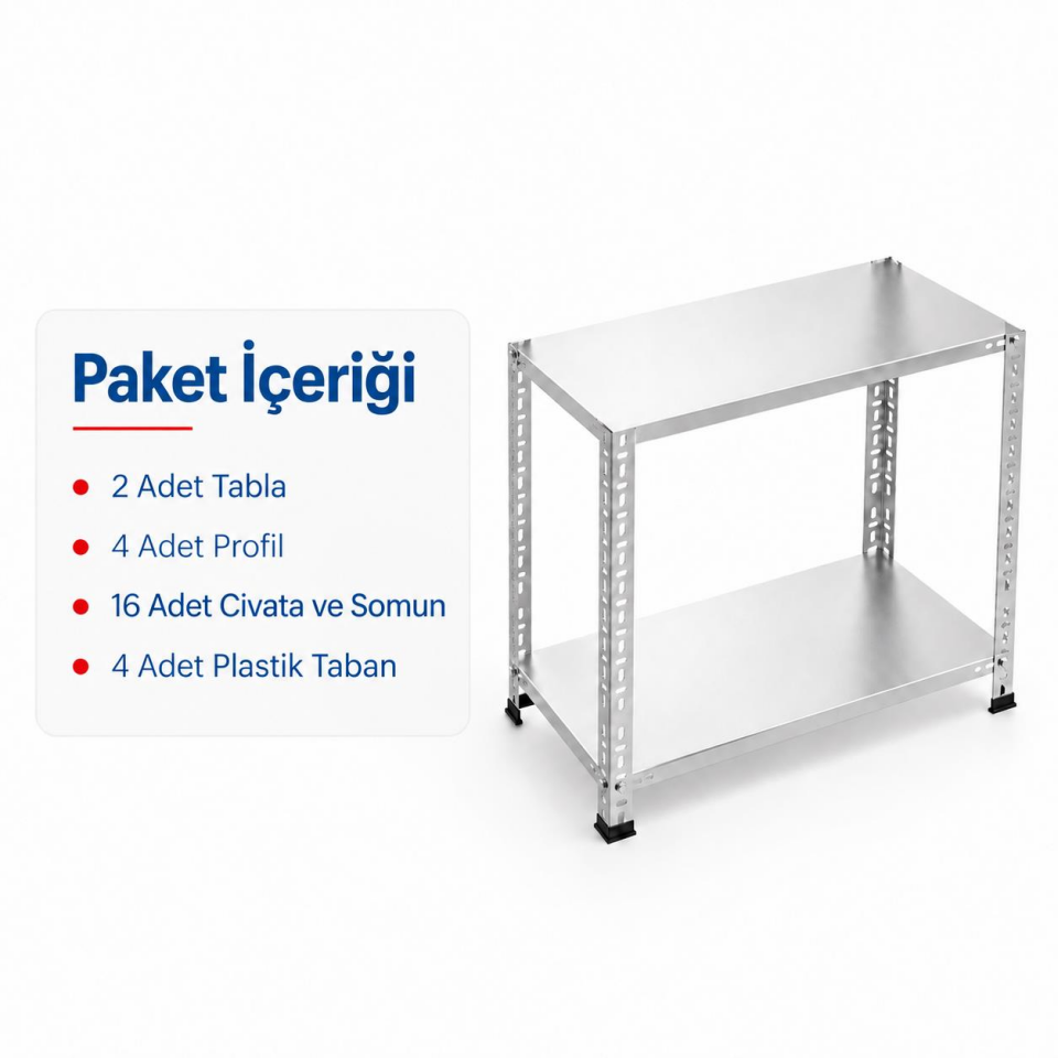 2 Katlı Galvaniz Çelik Raf - Depo, Arşiv, Kiler, Dosya, Market Rafı