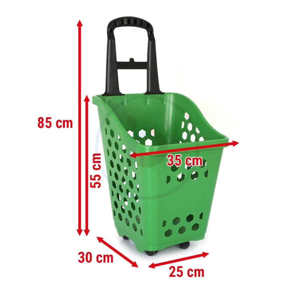 40 Lt Tekerlekli Plastik Alışveriş Sepeti - Market Sepeti PEMBE