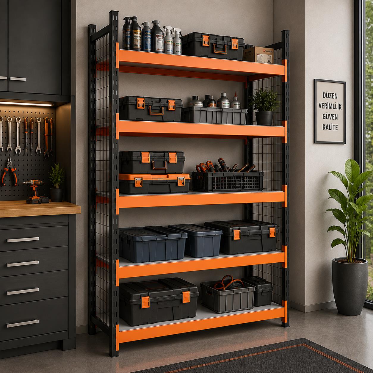 5 Katlı Tel Kafesli Dekoratif Midi Rack - Ekonomik Depo,Arşiv, Kiler Rafı