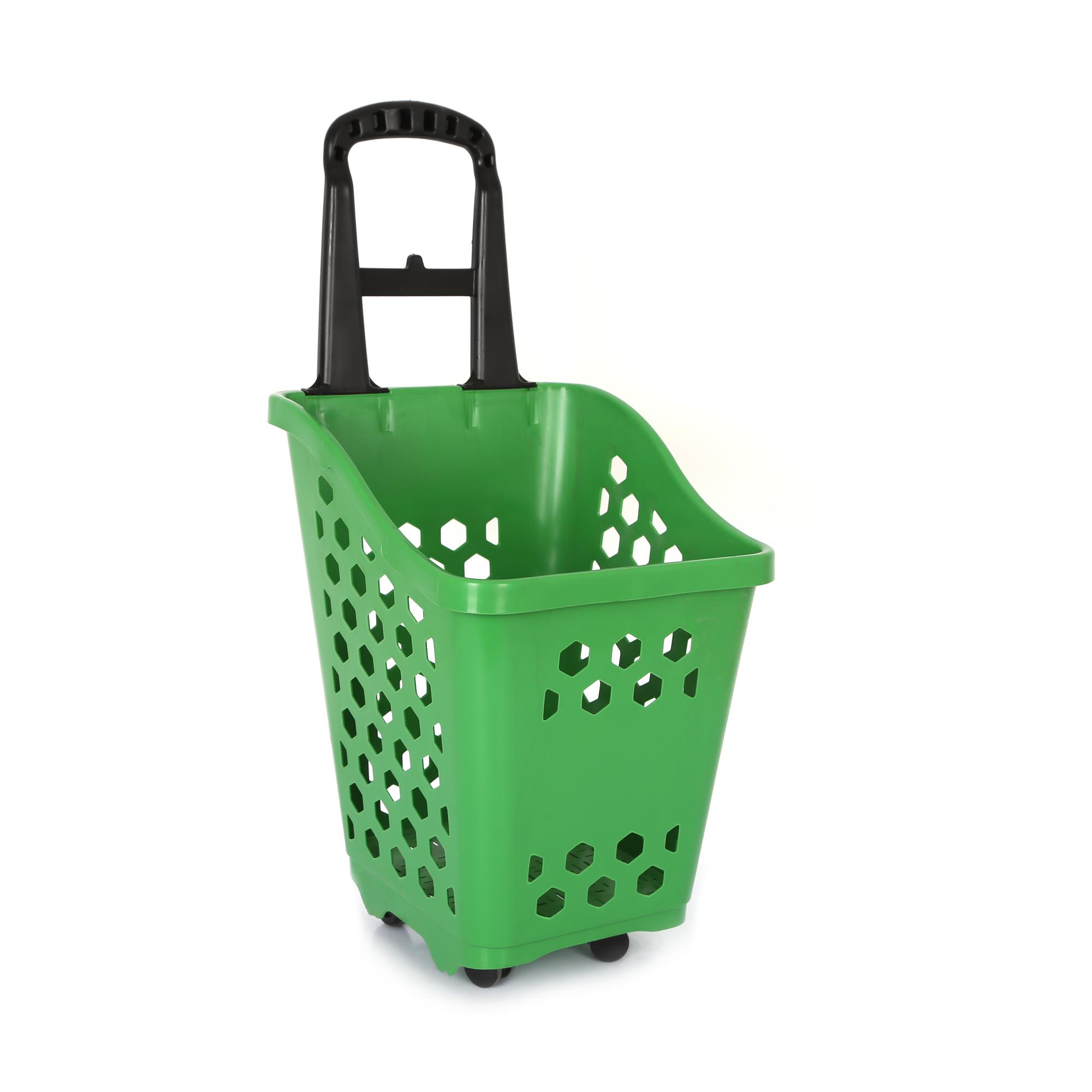 45 Lt Tekerlekli Plastik Alışveriş Sepeti - Market Sepeti Yeşil
