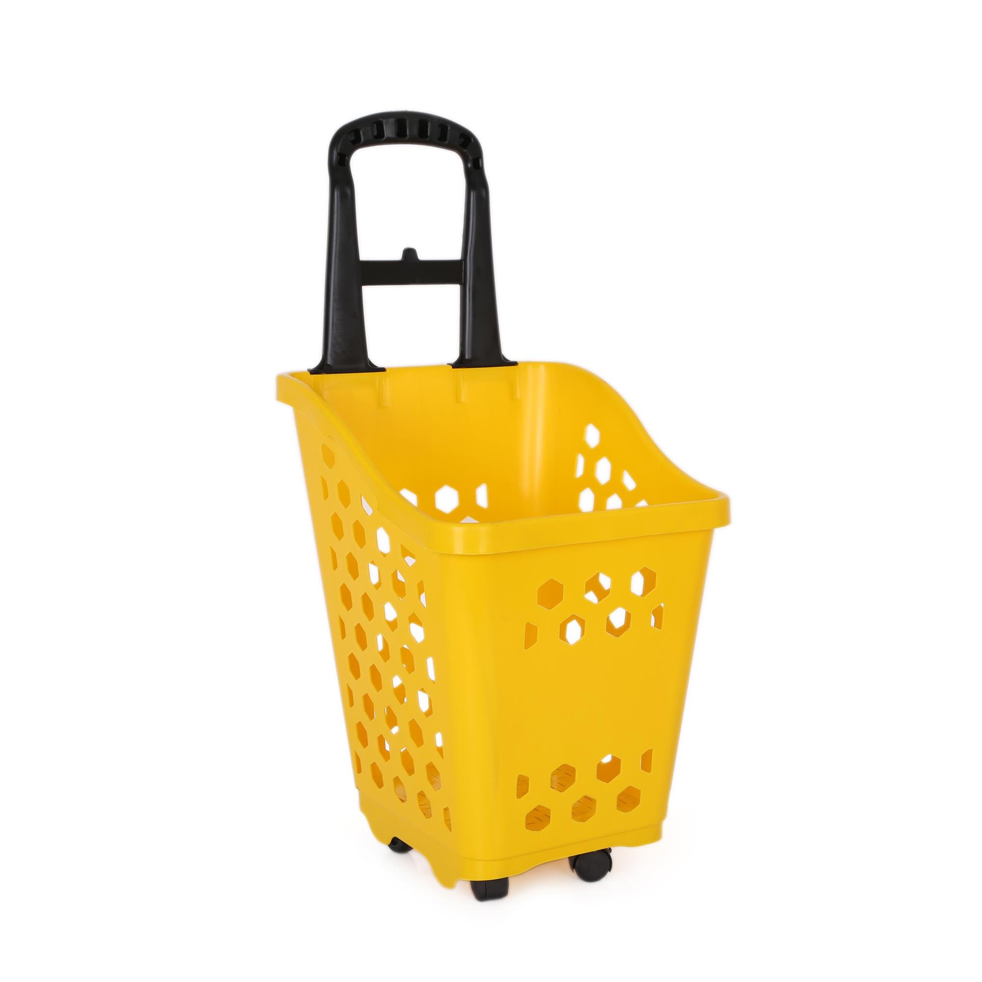 40 Lt Tekerlekli Plastik Alışveriş Sepeti - Market Sepeti Sarı