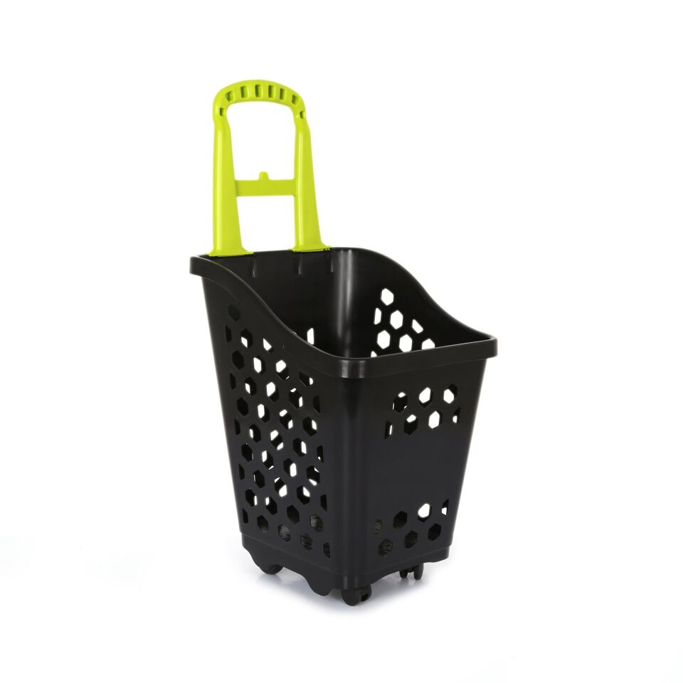 45 Lt Tekerlekli Plastik Alışveriş Sepeti - Market Sepeti Siyah