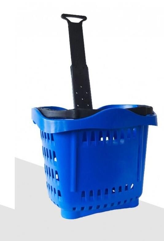 40 Lt Teleskopik Saplı Plastik Alışveriş Sepeti - Market El Sepeti Mavı