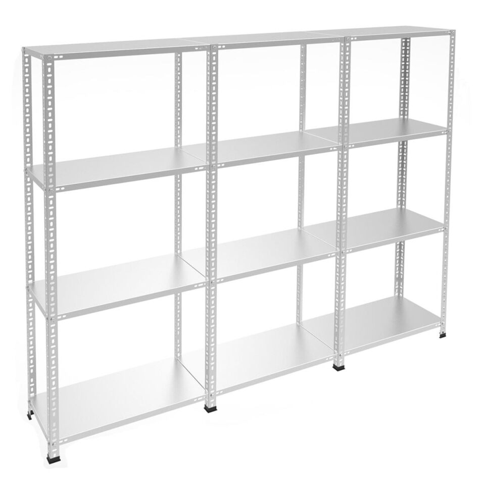 4 Katlı 3'lü Galvaniz Çelik Raf - Depo, Arşiv, Kiler, Dosya, Market Rafı