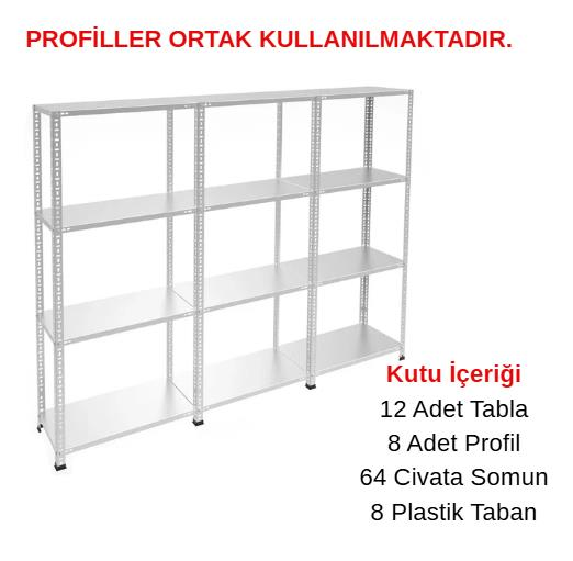 4 Katlı 3'lü Galvaniz Çelik Raf - Depo, Arşiv, Kiler, Dosya, Market Rafı