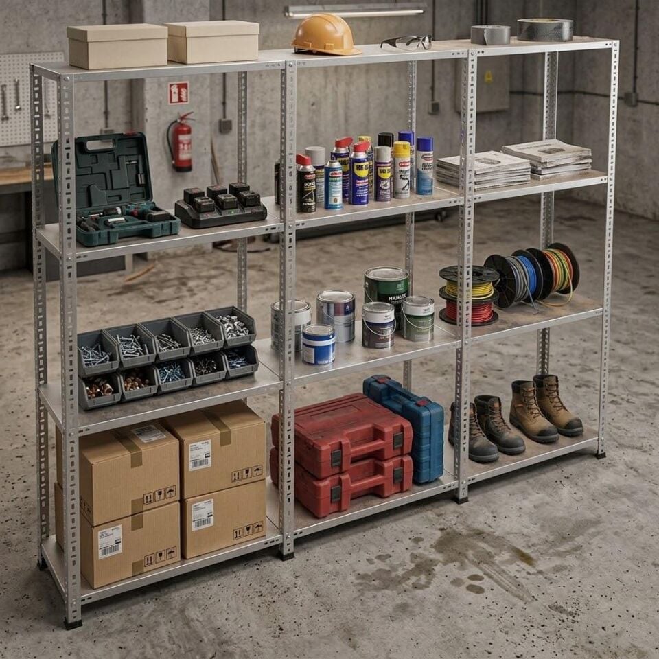 4 Katlı 3'lü Galvaniz Çelik Raf - Depo, Arşiv, Kiler, Dosya, Market Rafı