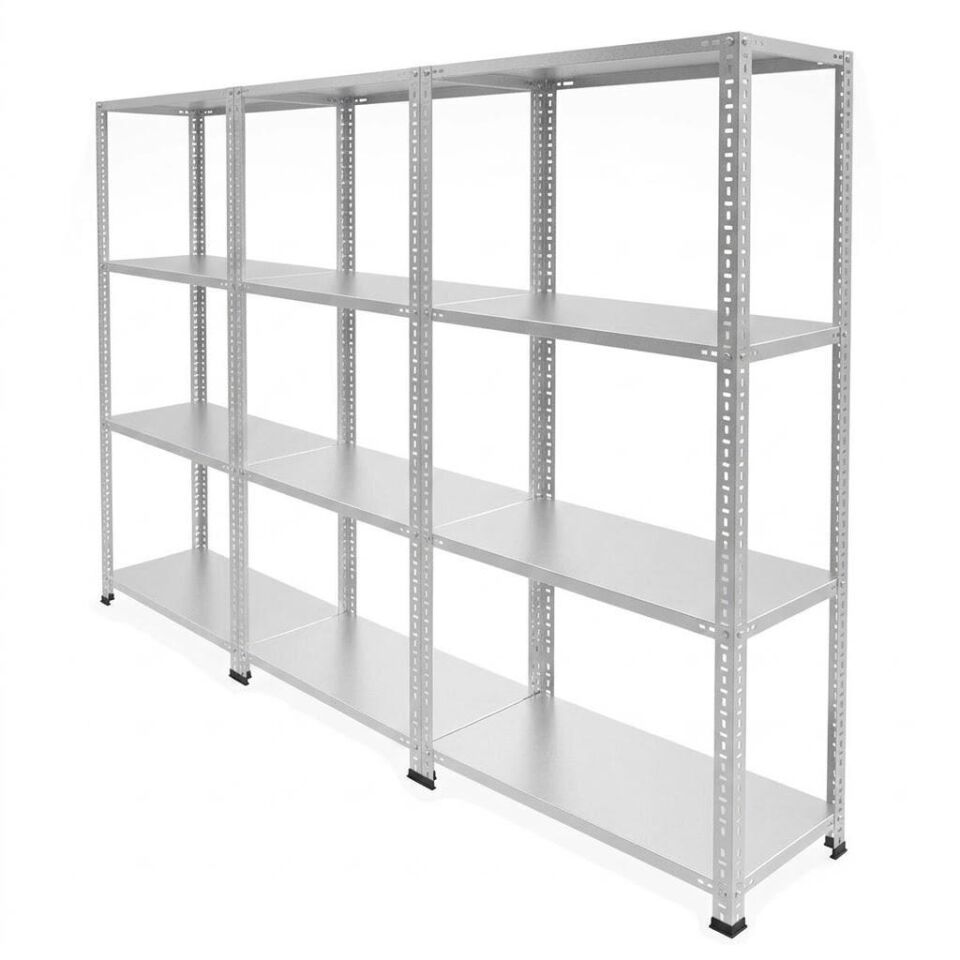 4 Katlı 3'lü Galvaniz Çelik Raf - Depo, Arşiv, Kiler, Dosya, Market Rafı
