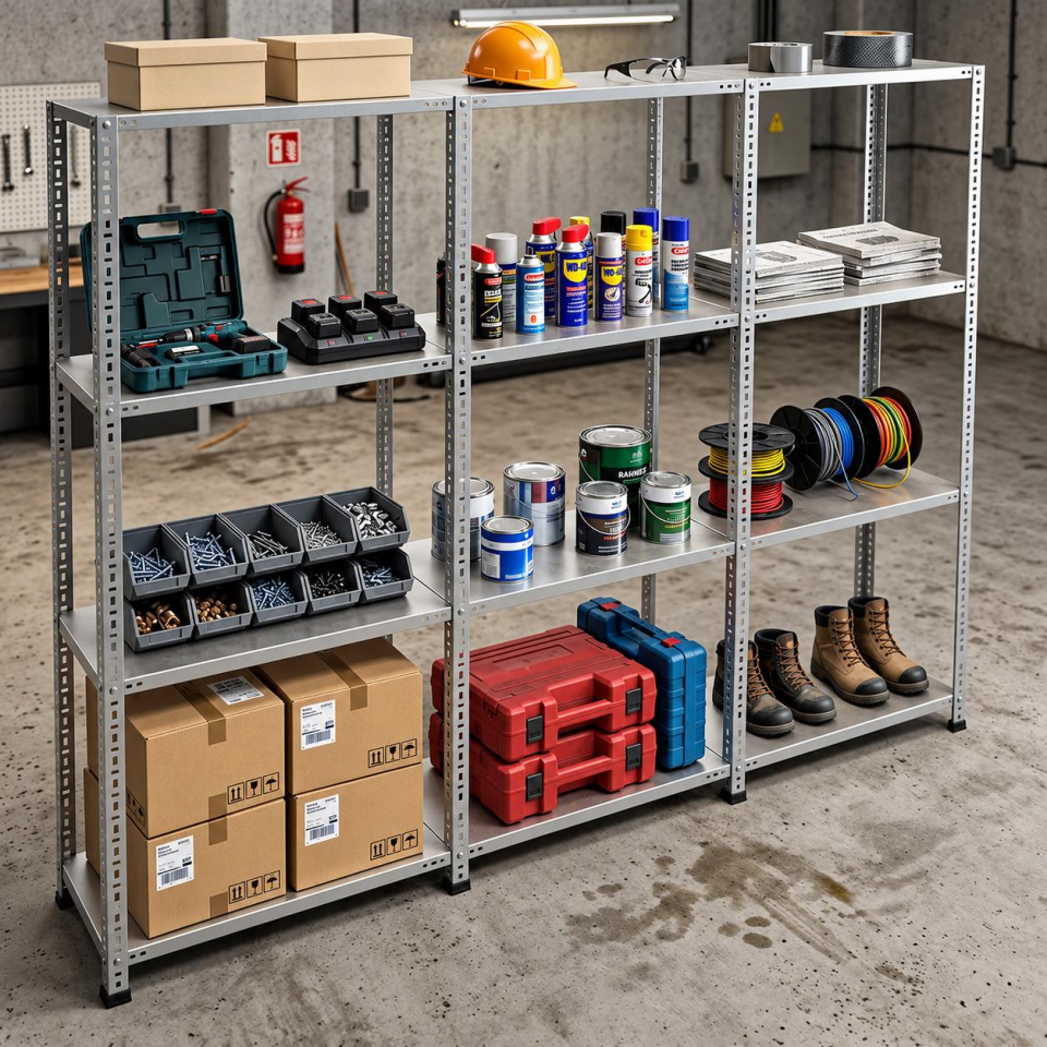 4 Katlı 3'lü Galvaniz Çelik Raf - Depo, Arşiv, Kiler, Dosya, Market Rafı