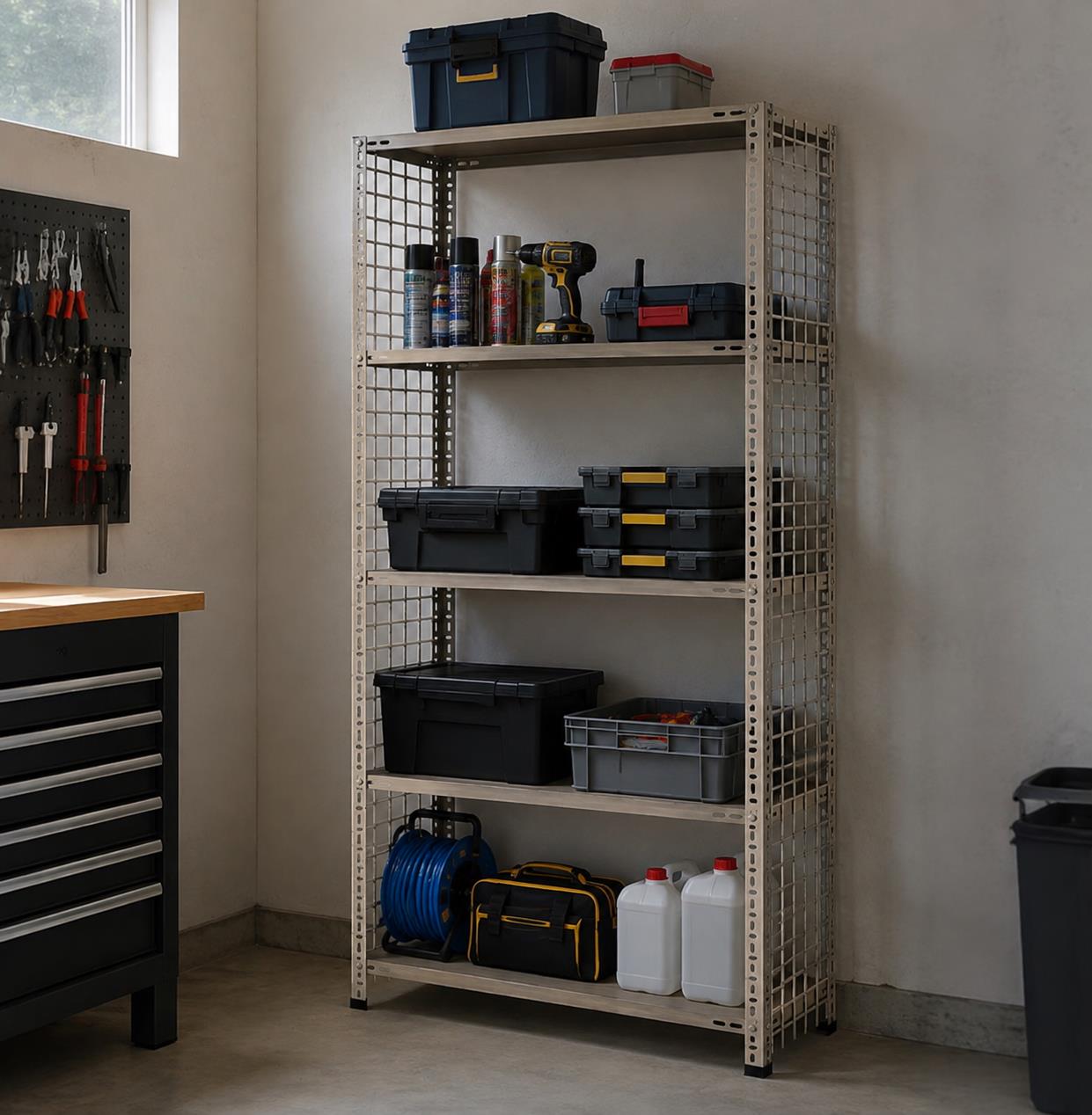 5 Katlı Galvaniz Tel Kafes Çelik Raf - Dekoratif Raf