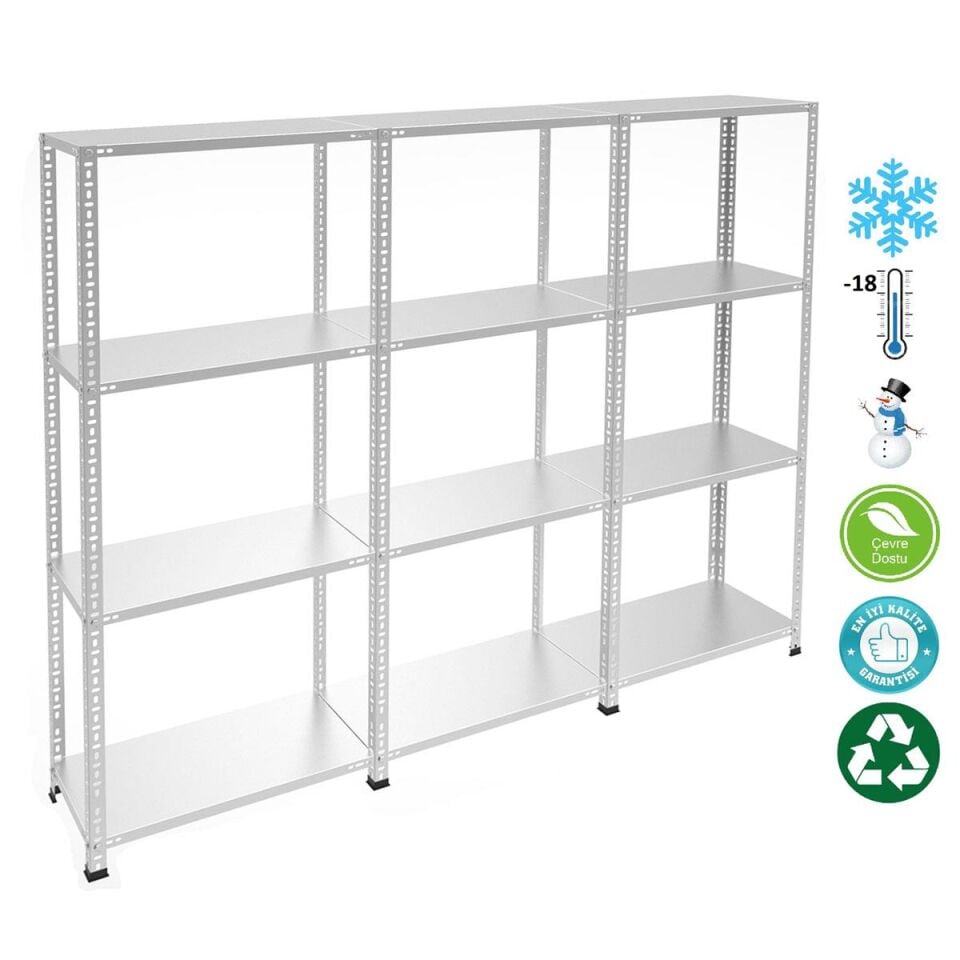 4 Katlı 3'lü Bitişik Paslanmaz Krom Raf - Inox Soğuk Oda Rafı, Buzhane Rafı