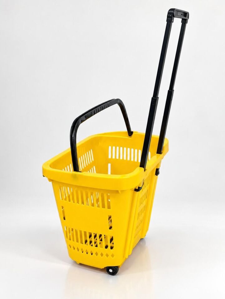 40 Lt Saplı Plastik Alışveriş Sepeti - Tekerlekli Market Sepeti